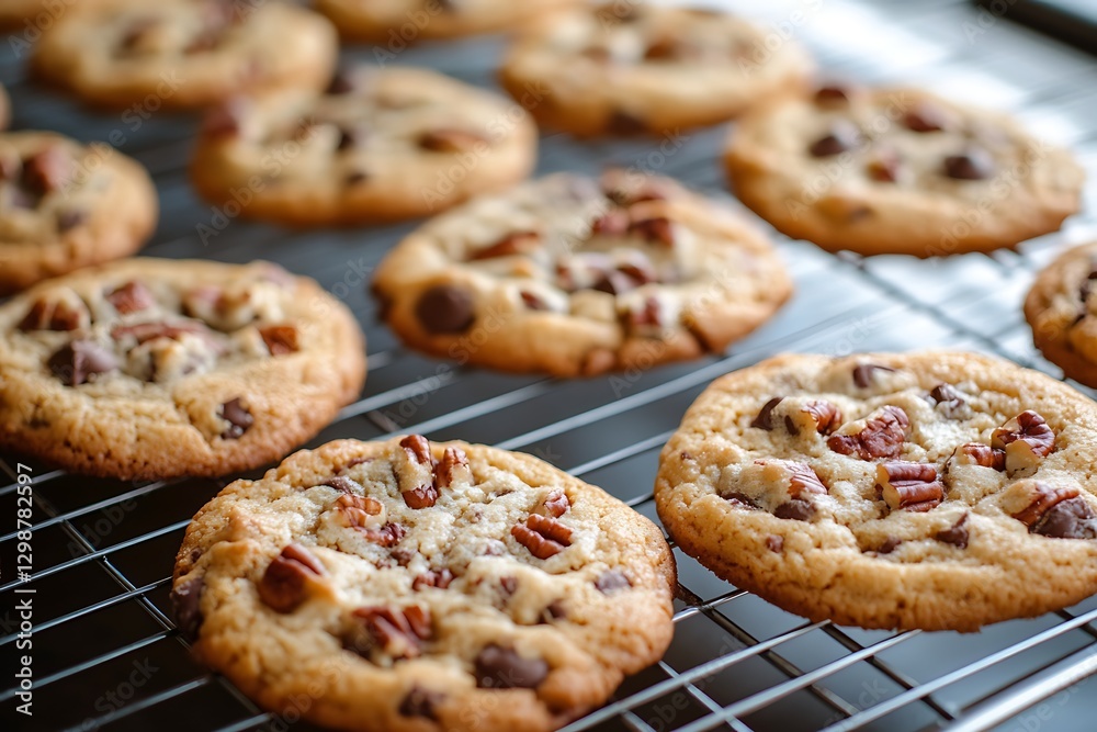Warm Chocolate Pecan Cookies Cooling on Rack Warm Chocolate Pecan Cookies Cooling on Rack