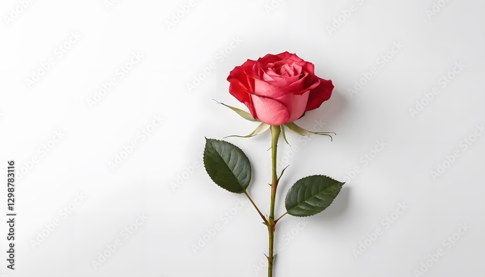 Isolated vibrant red rose flower on white background Isolated vibrant red rose flower on white background