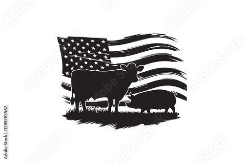 Farm Life with American Flag Silhouette
 vector