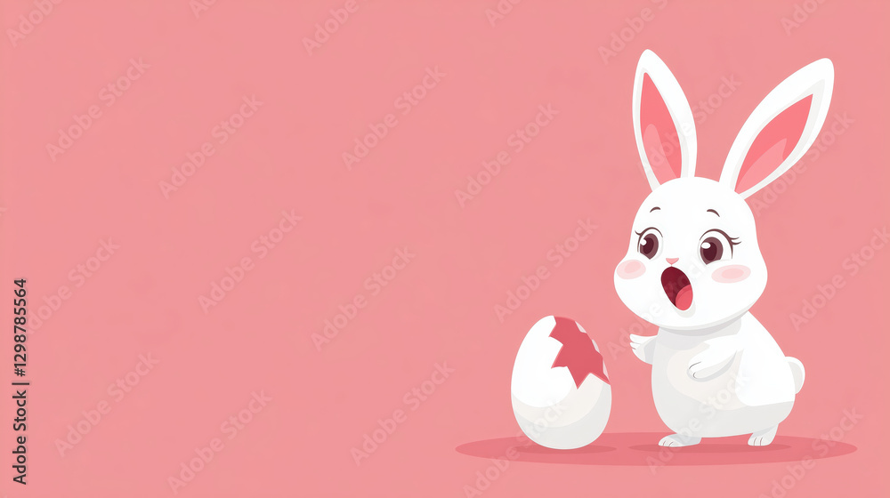 Obraz premium Playful cartoon rabbit with perked ears and egg