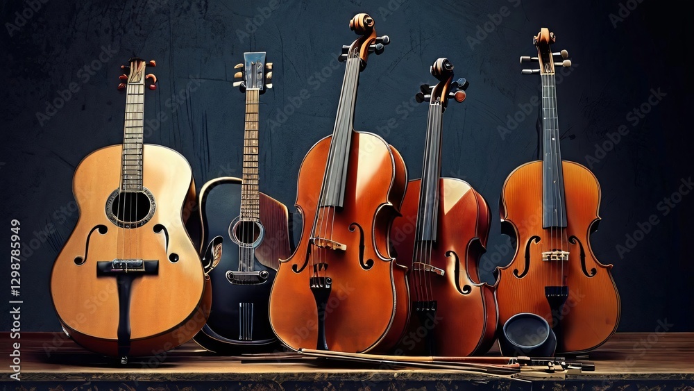 Naklejka premium Illustration of Musical Instruments in Artistic Style for Buy Musical Instruments Day