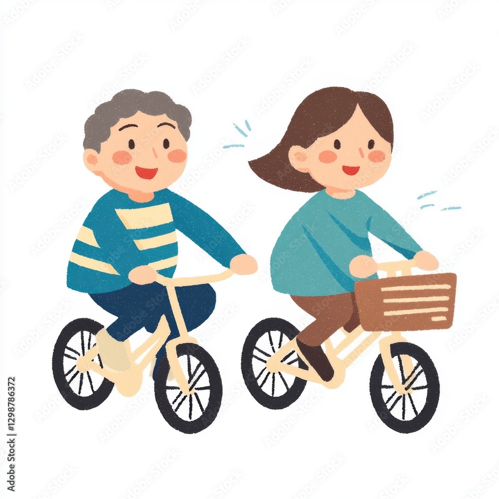 A cheerful illustration of two people riding bicycles, highlighting a sense of joy and companionship in an active lifestyle. A cheerful illustration of two people riding bicycles, highlighting a sense of joy and companionship in an active lifestyle.