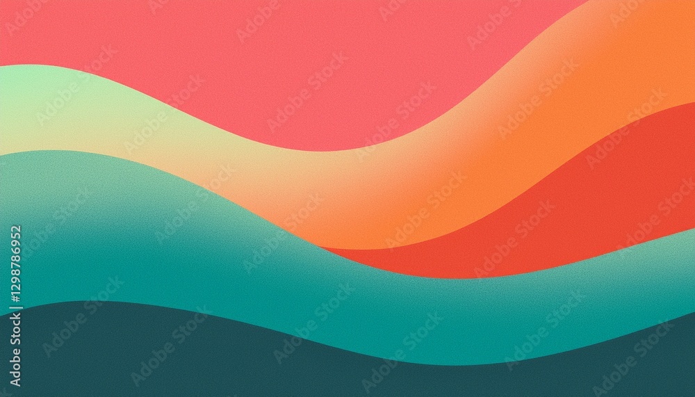 Fototapeta premium Retro grainy gradient background noise texture effect summer poster design orange teal green pink abstract wave pattern