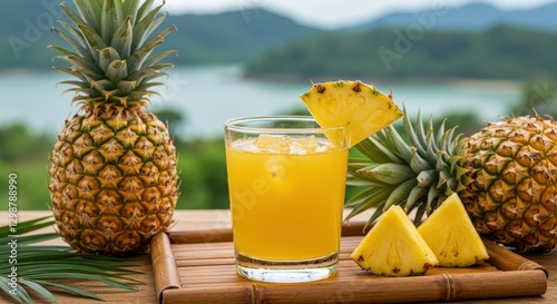 Refreshing Pineapple Juice by the Lake