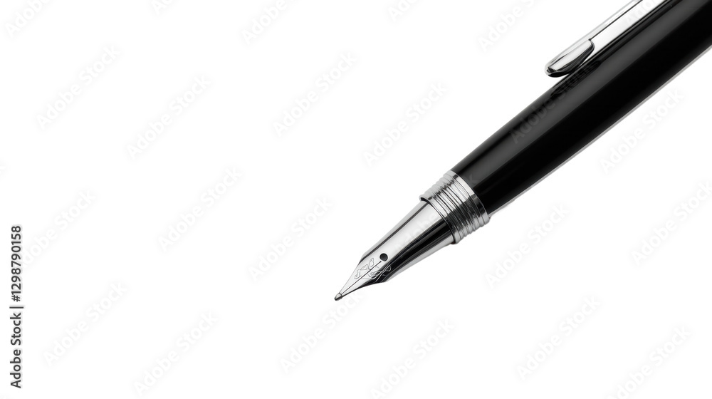 Luxury black fountain pen isolated on white background showcasing elegance and sophistication for branding, writing, or office supplies. Luxury black fountain pen isolated on white background showcasing elegance and sophistication for branding, writing, or office supplies.