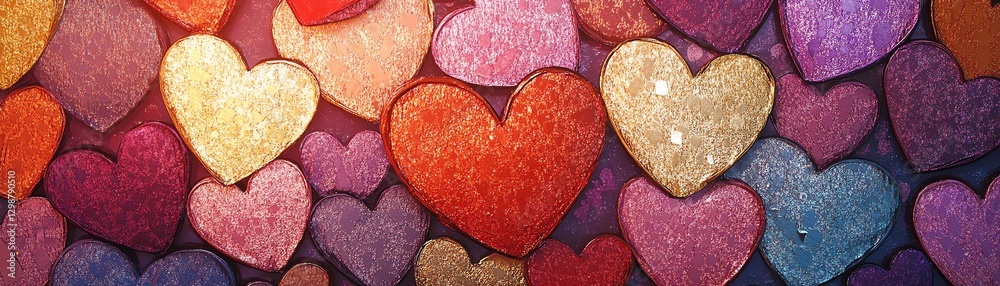 Obraz premium Happy and vibrant vertical arrangement of multicolored hearts in shades of pink