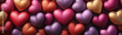 Happy and vibrant vertical arrangement of multicolored hearts in shades of pink