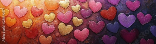 Happy and vibrant vertical arrangement of multicolored hearts in shades of pink