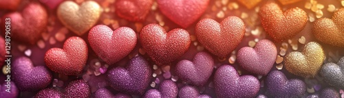 Happy and vibrant vertical arrangement of multicolored hearts in shades of pink