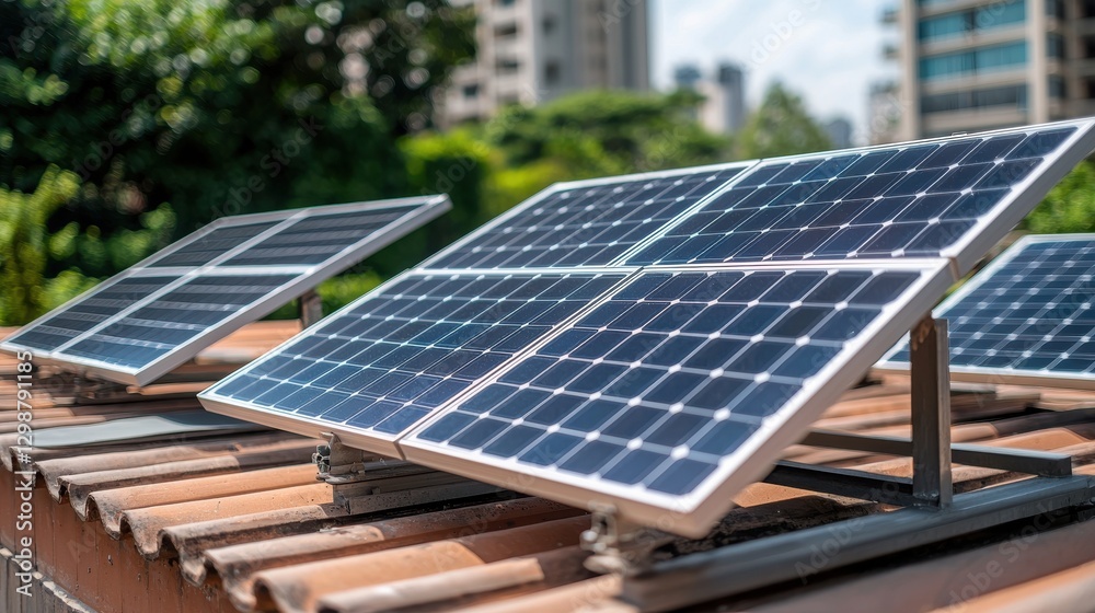 Fototapeta premium Rooftop Solar Panels, Sustainable Energy
