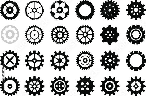 gear setting vector icon set: detailed cogwheel collection for engineering
