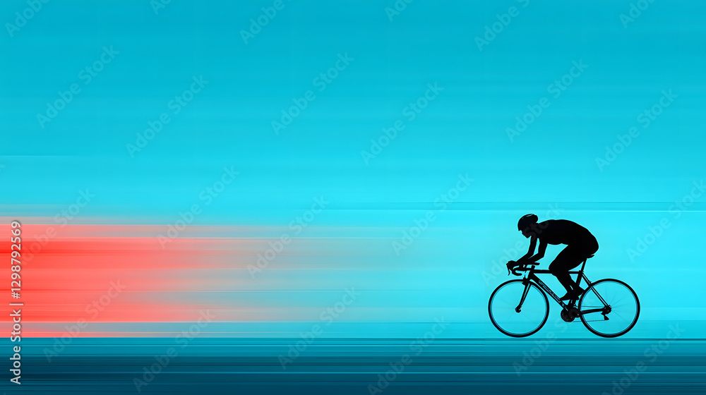Fototapeta premium Dynamic cyclist racing against a vibrant blue and red backdrop