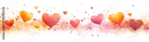 Vertical line of colorful hearts in a variety of vibrant shades