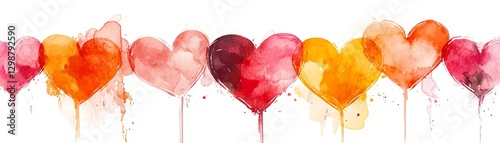 Vertical line of colorful hearts in a variety of vibrant shades