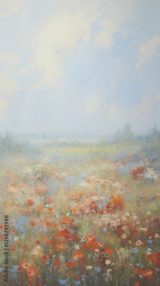 Fototapeta premium Acrylic paint of flower field outdoors painting nature.