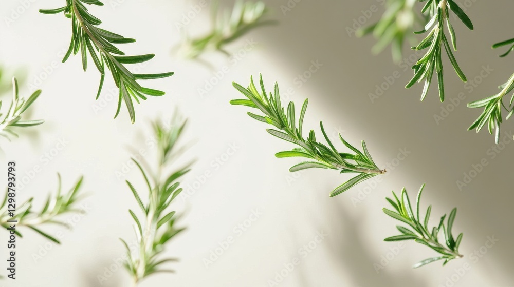 Fototapeta premium Flying Fresh Rosemary Sprigs Mid-Air
