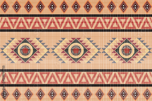 Navajo tribal vector seamless pattern. Native American ornament. Ethnic South Western decor style. Boho geometric ornament. Vector seamless pattern. Mexican blanket, rug. Woven carpet illustration	
