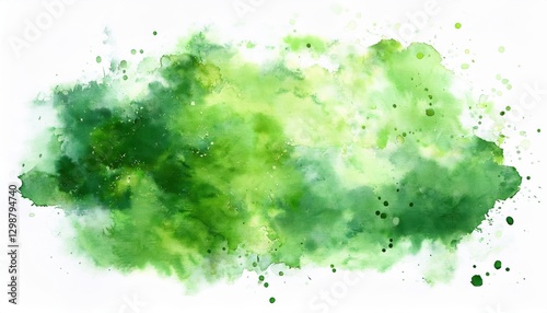 vibrant green watercolor splash with organic texture and paint splatters, perfect for nature themed background and design