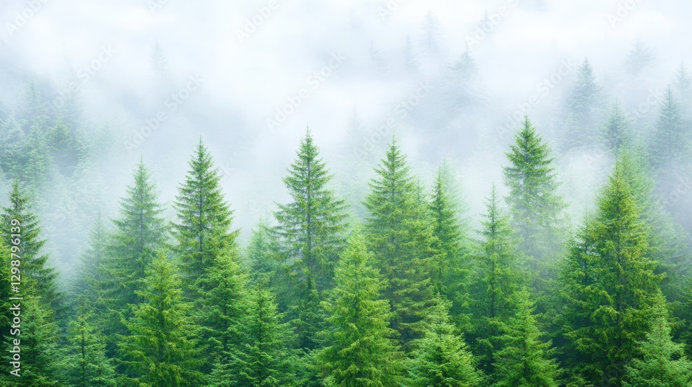 Evergreen Forest: A breathtaking image of a vibrant evergreen forest shrouded in mist, capturing the serene beauty and majesty of the natural world. Evergreen Forest: A breathtaking image of a vibrant evergreen forest shrouded in mist, capturing the serene beauty and majesty of the natural world.