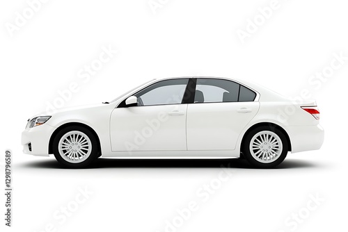 White sedan car side view isolated on white.