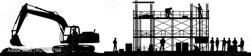 Vektor Silhouetten - Baustelle mit Ingenieuren Architekten und Arbeitern - Bauindustrie - Wachstum und Investitionen