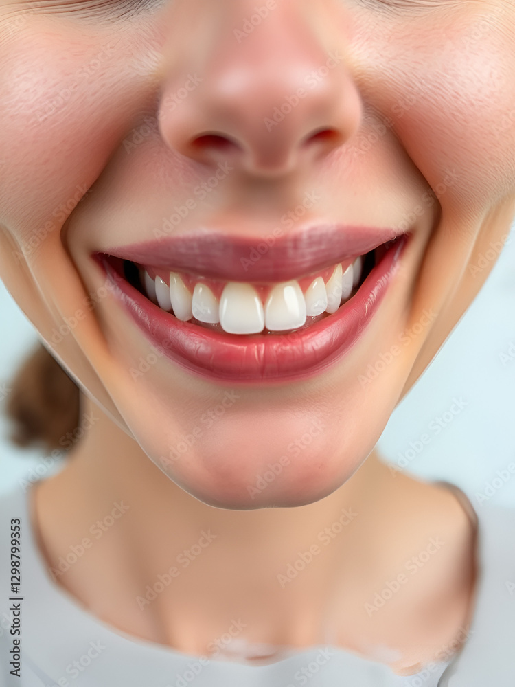 Obraz premium Woman with diastema between upper front teeth on white background, closeup