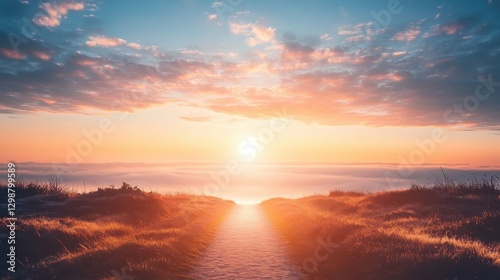 A sunrise over a path leading into the horizon, representing endless possibilities through a growth mindset.
