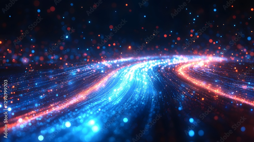 Fototapeta premium High-speed 5G fiber optic network visualized in glowing blue light, digital technology background, sleek vector design