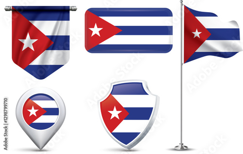 Free Download A set of 5 different designs of the Cuba flag in various shapes - GFXLoad