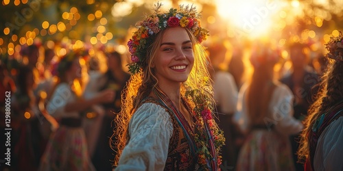 Traditional Midsummer Joy: Dancing Around a Maypole with Music and Rituals
