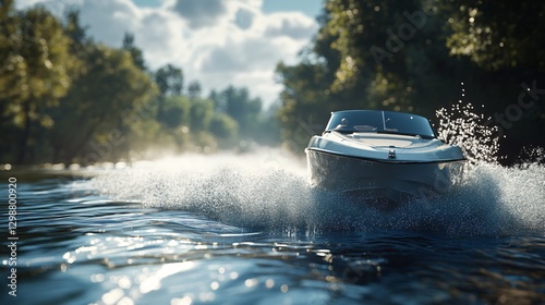 Dynamic Speedboat Prop Wash Wake in River: High-Quality Action Shot for Nautical Enthusiasts photo