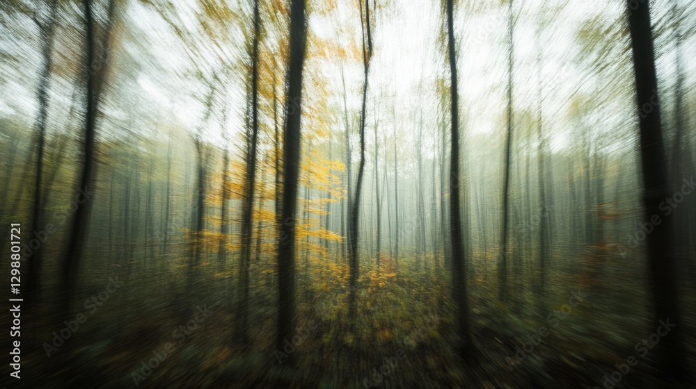 Obraz premium Camouflage and adaptation in a misty forest during fall season for army training exercises