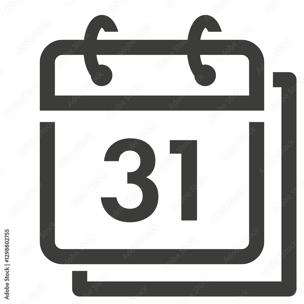 Calendar line icon. 31st number. Flat vector illustration isolated on white background. Calendar line icon. 31st number. Flat vector illustration isolated on white background.