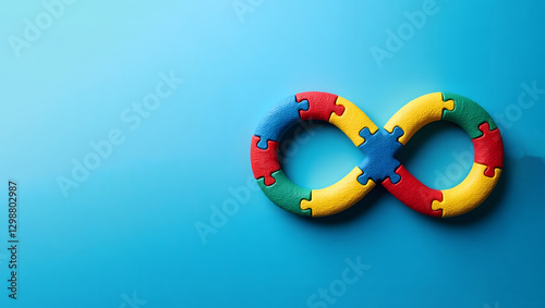 Colorful Puzzle Infinity Symbol on Gradient Background for Autism Awareness Day