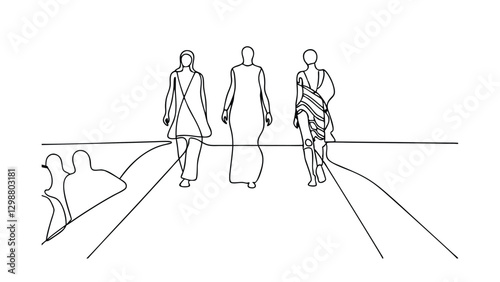 Fashion Show Runway Models Minimalist Line Art Design Sketch