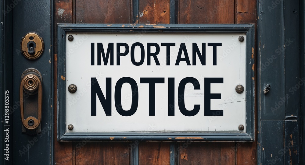 important notice lettering on a signage in door background important notice lettering on a signage in door background