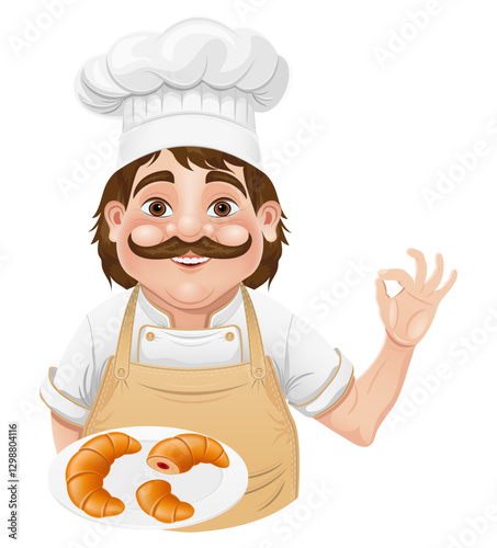 chef man preparing dishes and food in the kitchen vector illustration isolated on white background