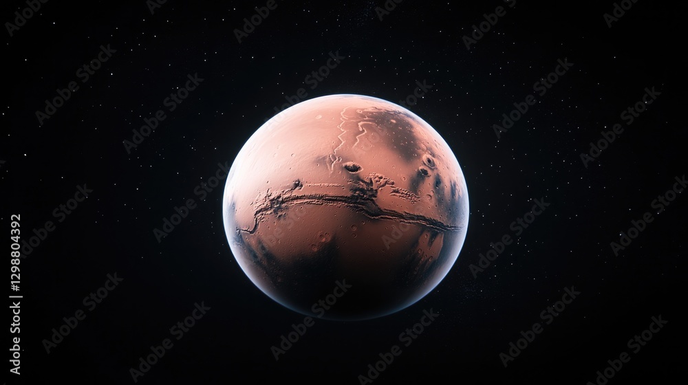 Obraz premium close-up of mars showcasing its red planetary surface features and textures against vastness of space