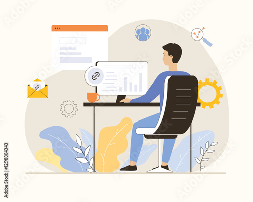 Link building, search engine optimization. Active link to content source, hyperlink connection. Flat vector illustration.	
