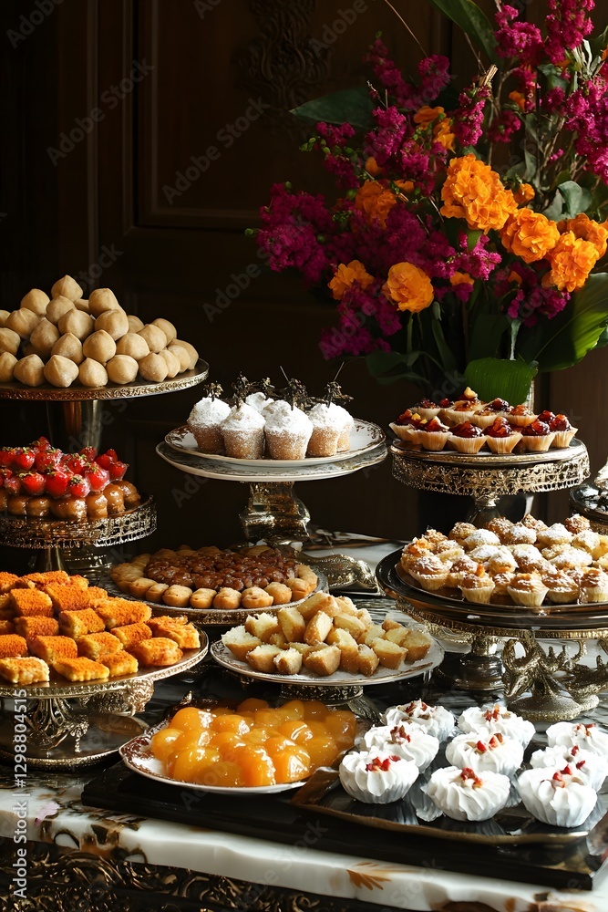 Array of Traditional Sweets and Desserts on Elegant Display Array of Traditional Sweets and Desserts on Elegant Display