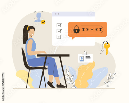 Two steps verification to protect personal data. User authorization, login authentication and information protection. Flat vector illustration.	
