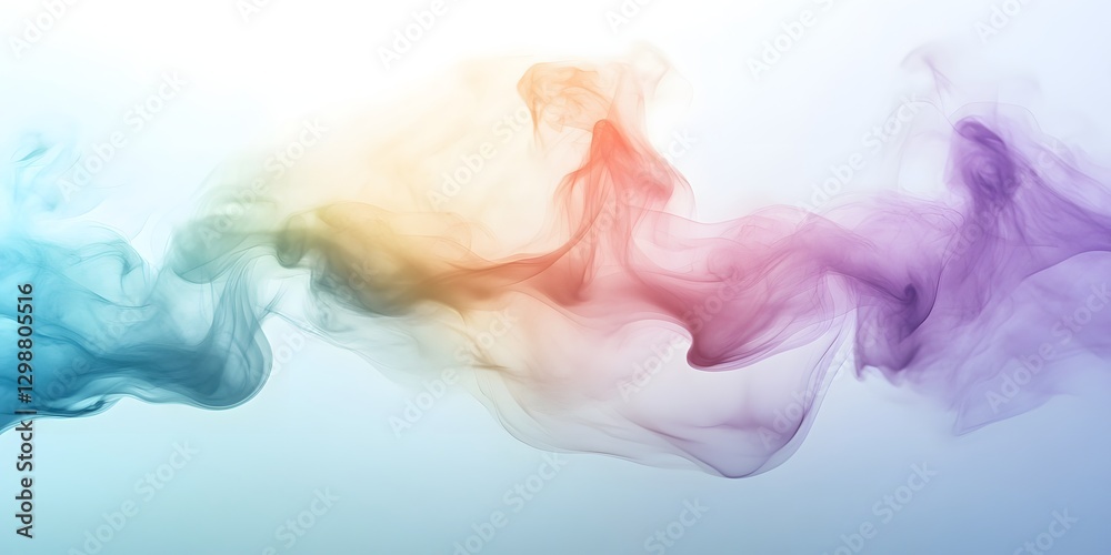 Fototapeta premium Colorful smoke trail with a rainbow of colors. The smoke is flowing in a wave-like pattern, creating a sense of movement and energy. The colors of the smoke are vibrant and eye-catching