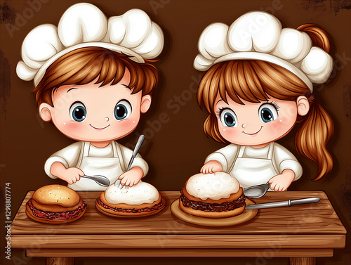 Animated chefs cooking food in a cartoon scene photo