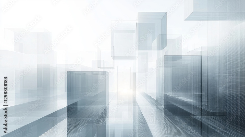 Fototapeta premium Abstract Architectural Design Modern Glass Cubes Futuristic Cityscape Transparent Structure