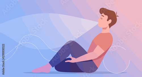 Illustration of a young man practicing deep breathing and relaxation techniques