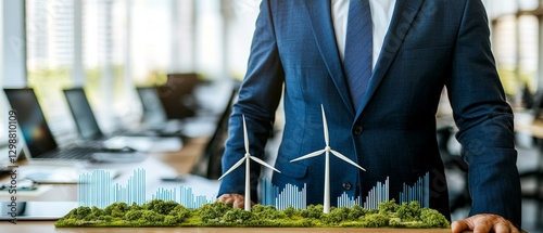 Business leader analyzing renewable energy solutions in modern office environment closeup gigapixel visualization