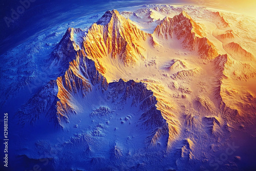 Detailed rendering of Pangaea breaking apart and forming distinctive mountain ranges and oceanic textures photo