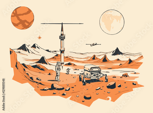 Conceptual Art of Mars Colonization Mission