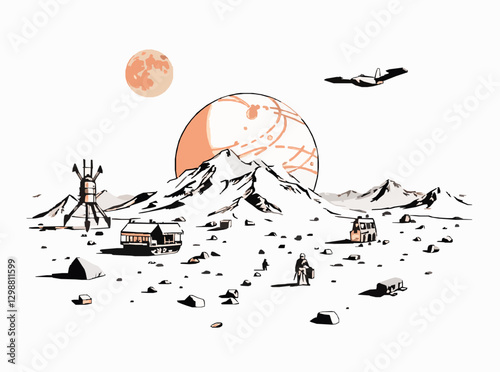 Conceptual Art of Mars Colonization Mission