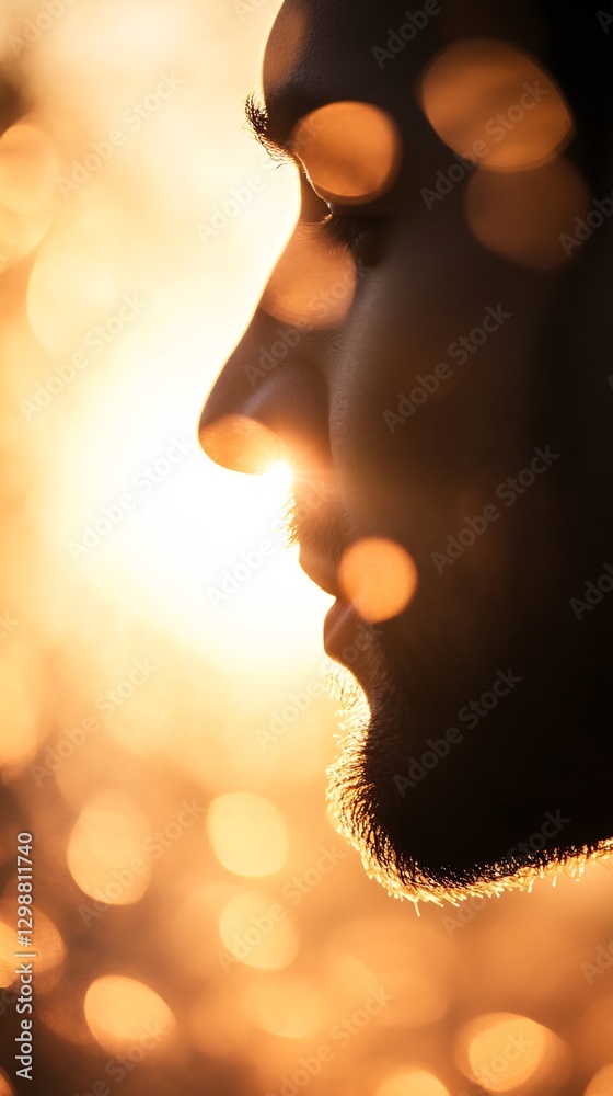 man sharp features golden mist man sharp features golden mist
